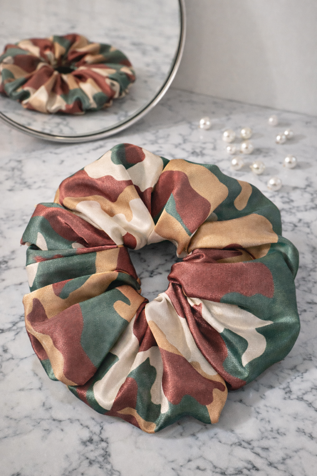 I Don't Care - Oversized Green Camo Satin Scrunchie (XXL)