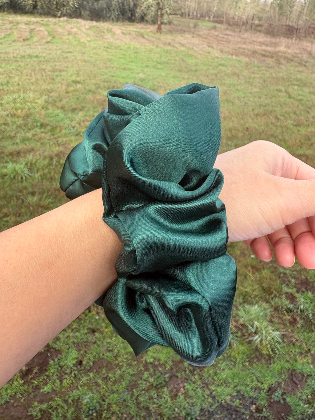 Don't Talk To Me XXL oversized hunter green satin scrunchie - UpTied Scrunchie Co
