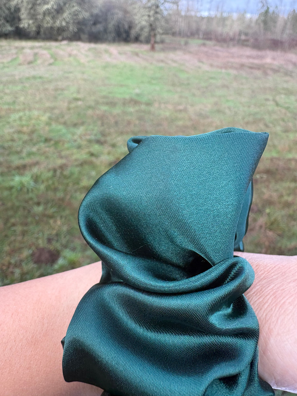 Don't Talk To Me XXL oversized hunter green satin scrunchie - UpTied Scrunchie Co
