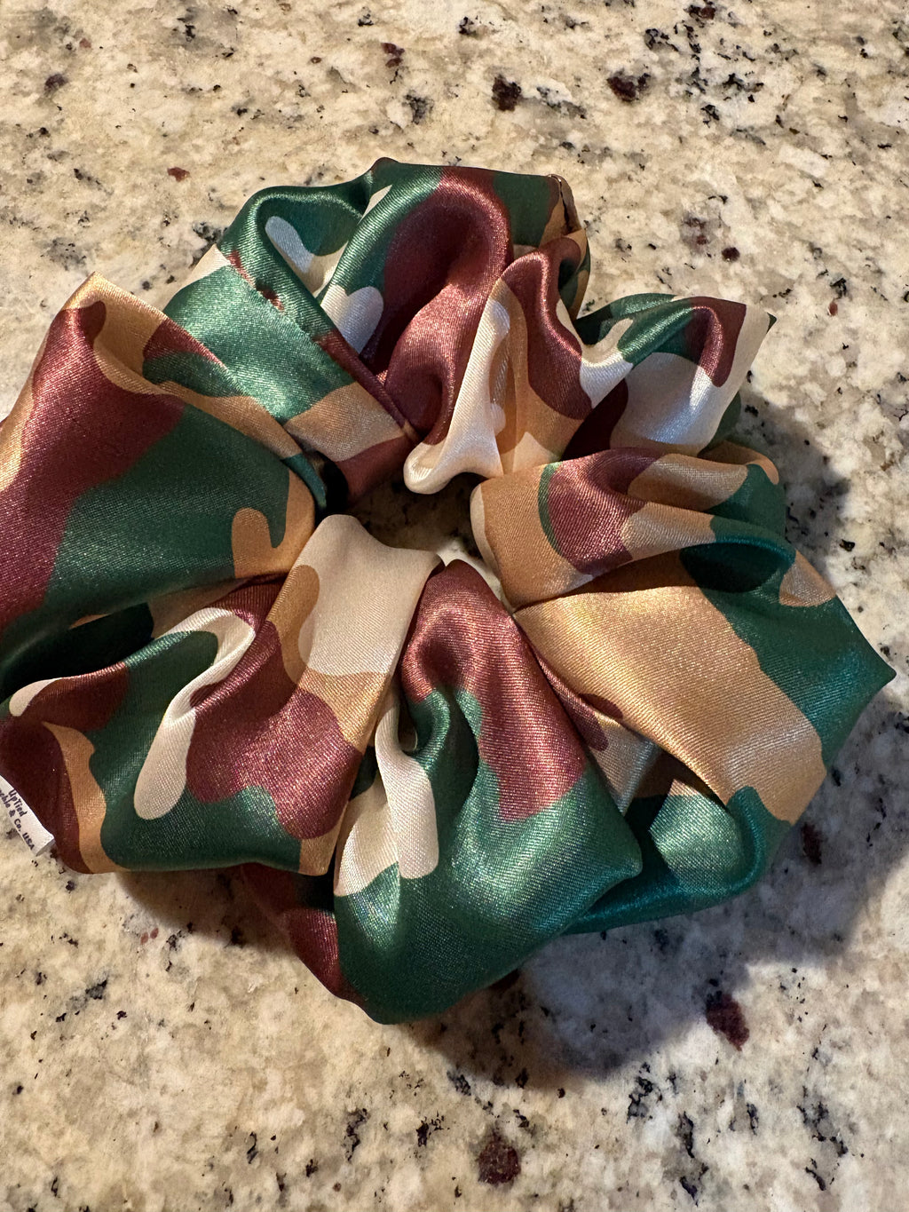 I Don't Care - Oversized Green Camo Satin Scrunchie (XXL)