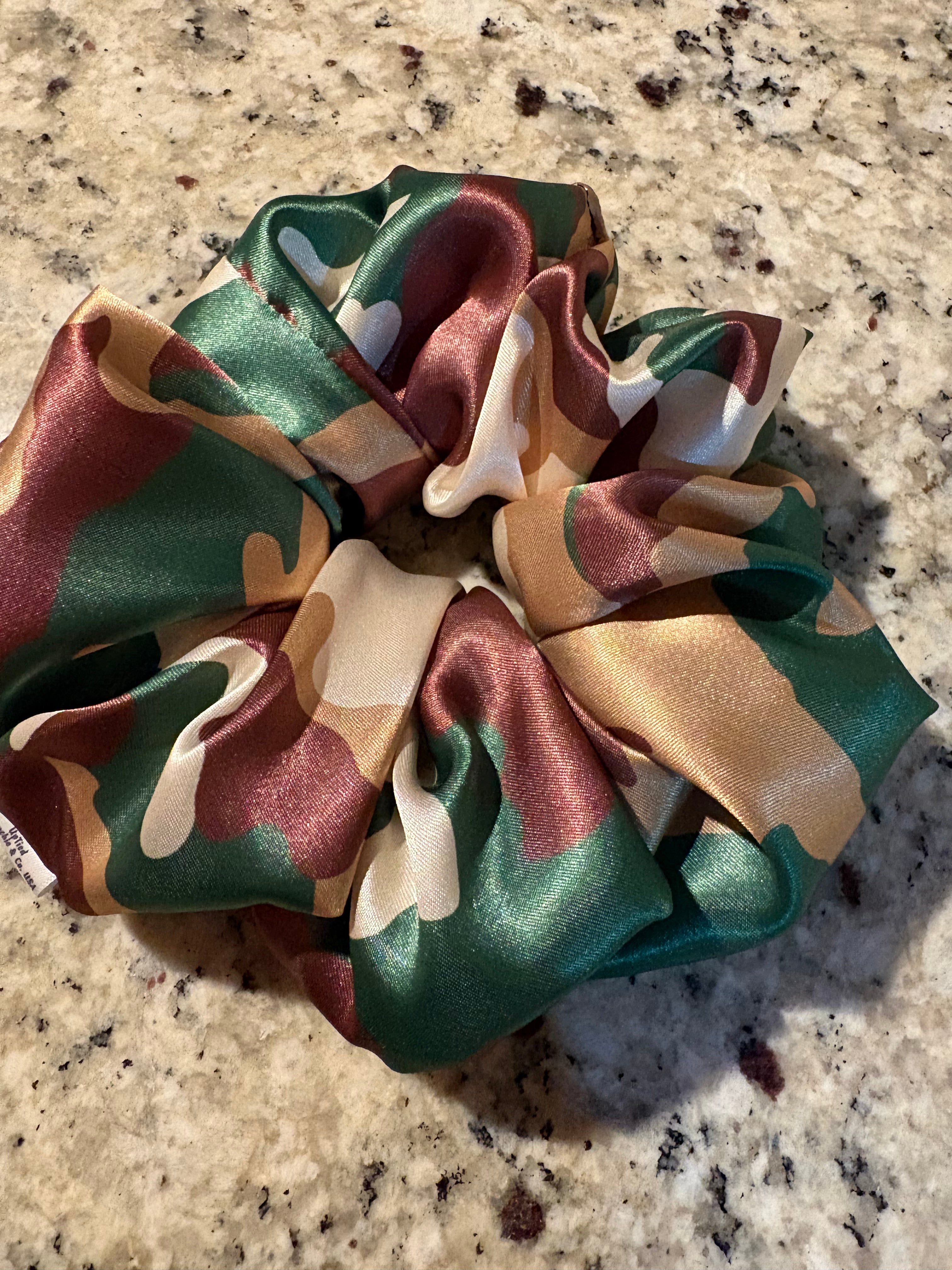 I Don't Care - Oversized Green Camo Satin Scrunchie (XXL)