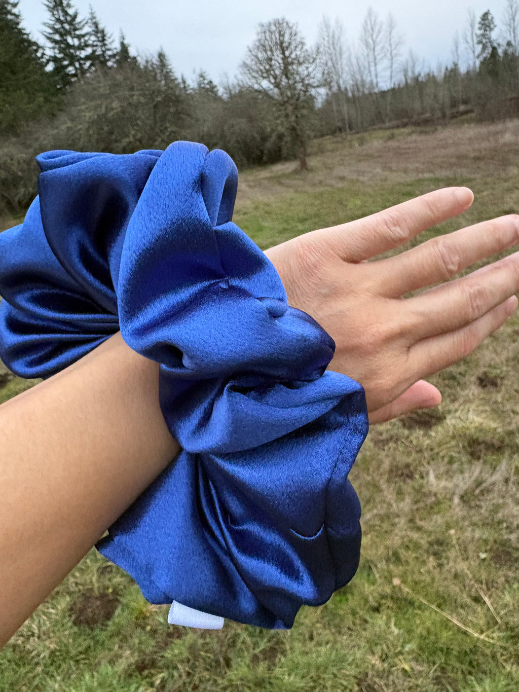 I Make The Call XXL oversized navy satin scrunchie - UpTied Scrunchie Co
