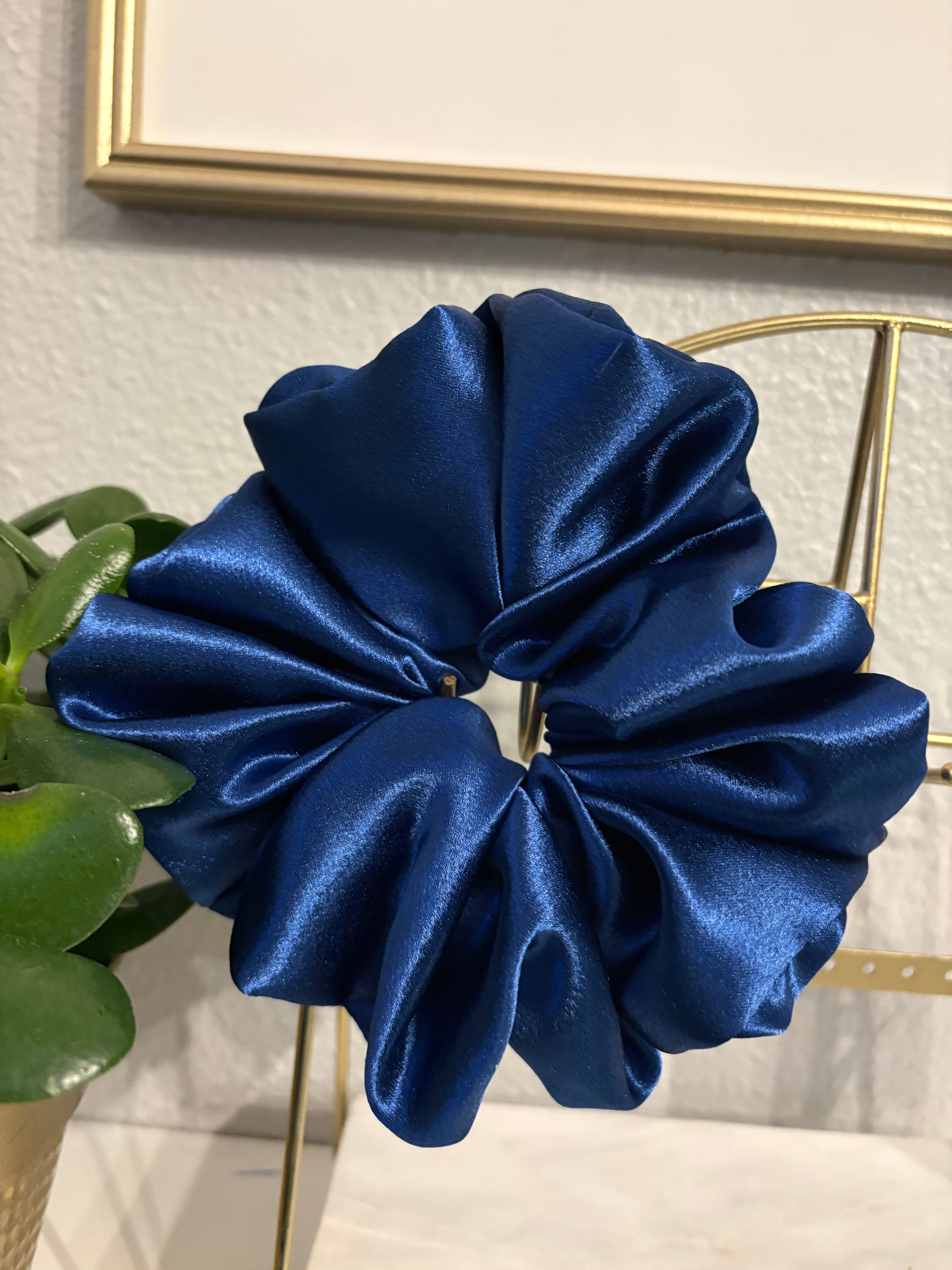 I Make The Call XXL oversized navy satin scrunchie - UpTied Scrunchie Co
