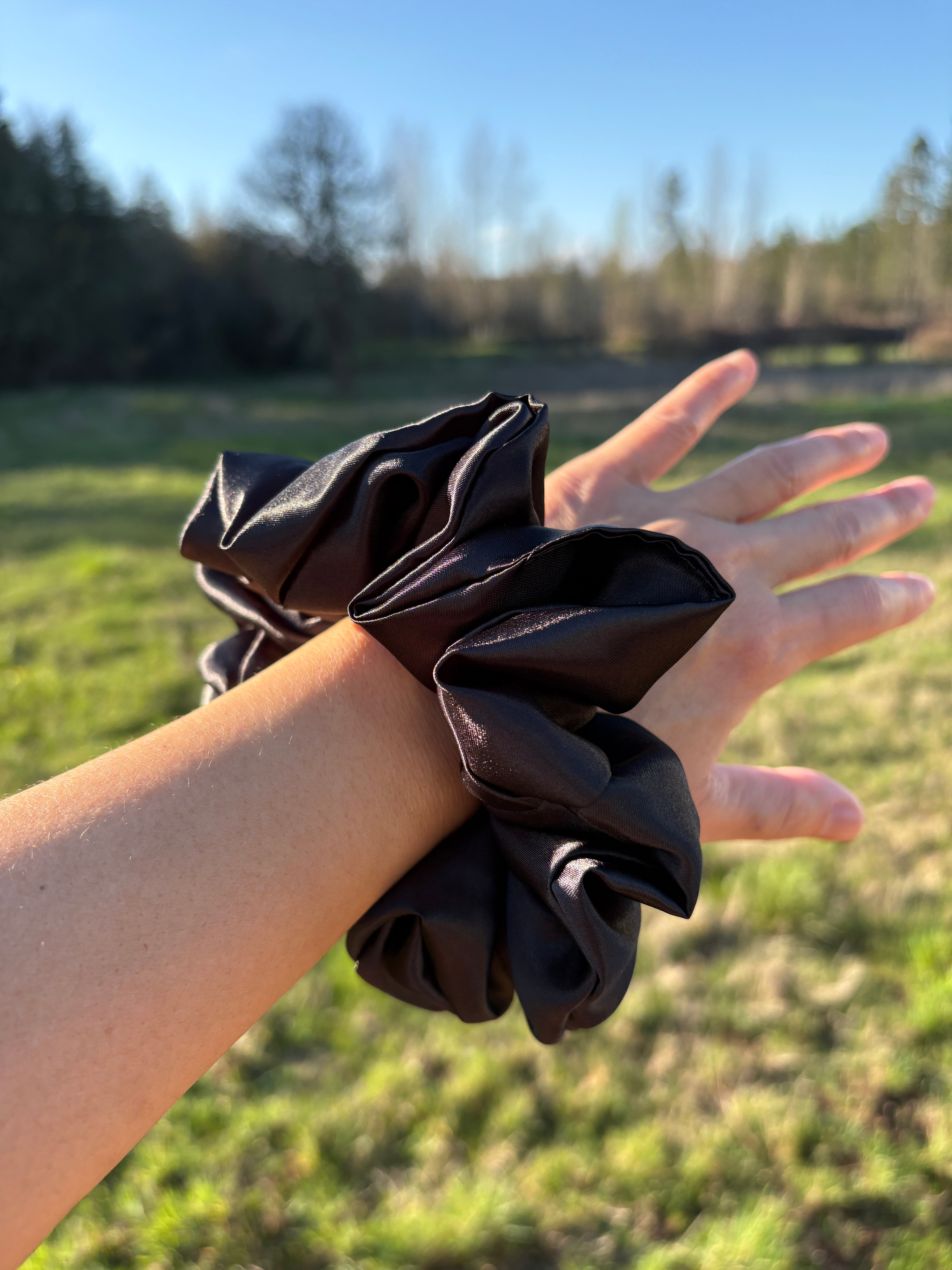 Scorpio Mood – XL Black Satin Scrunchie | Soft Shine, Sleek Hold, Dark Energy