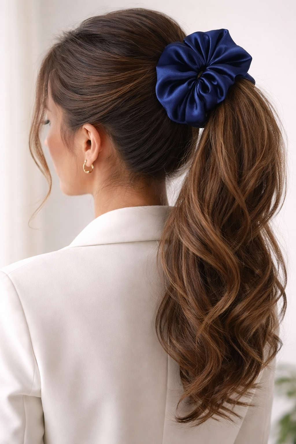 I Make The Call XXL oversized navy satin scrunchie - UpTied Scrunchie Co
