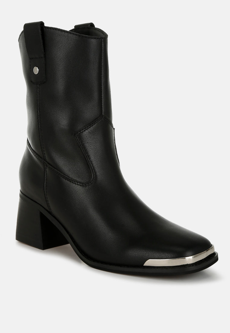 Iliad Genuine Leather Metallic Accent Ankle Boots-1