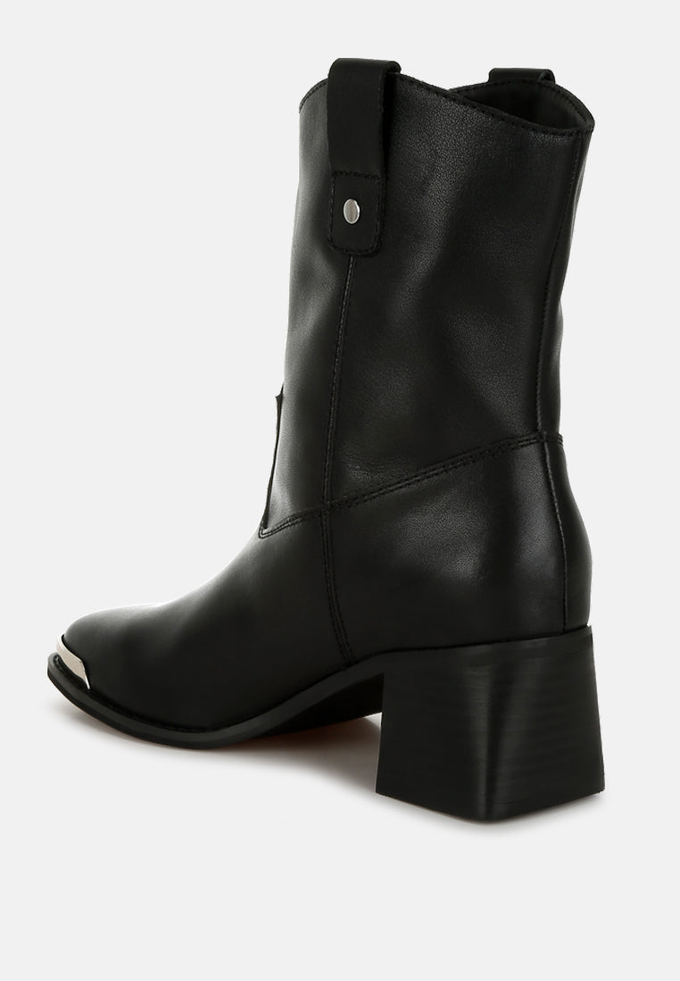 Iliad Genuine Leather Metallic Accent Ankle Boots-2