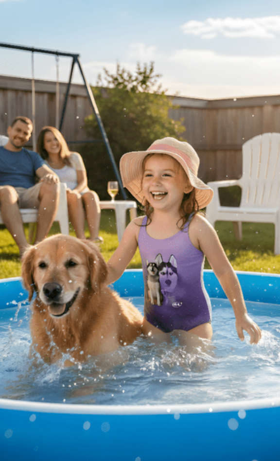 Huskies Girl’s swimsuit / Husky Dog Print / Made in Canada