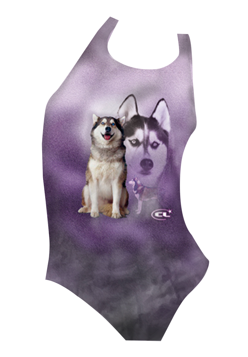 Huskies Girl’s swimsuit / Husky Dog Print / Made in Canada