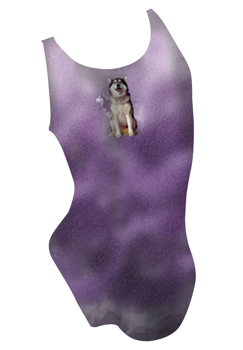 Huskies Girl’s swimsuit / Husky Dog Print / Made in Canada