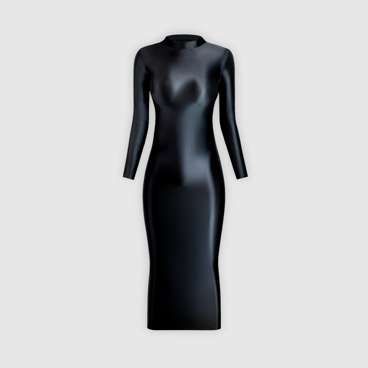 Xclocknyoung Satin Glossy Long Dress Elastic Slip Glossy Tight Skirt High Neck Long Sleeve Longuette Smooth Casual Skirt