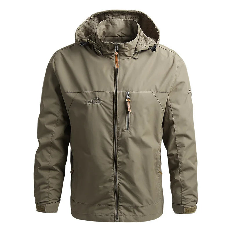 Men's Hooded Outdoor Zip-Front Windbreaker