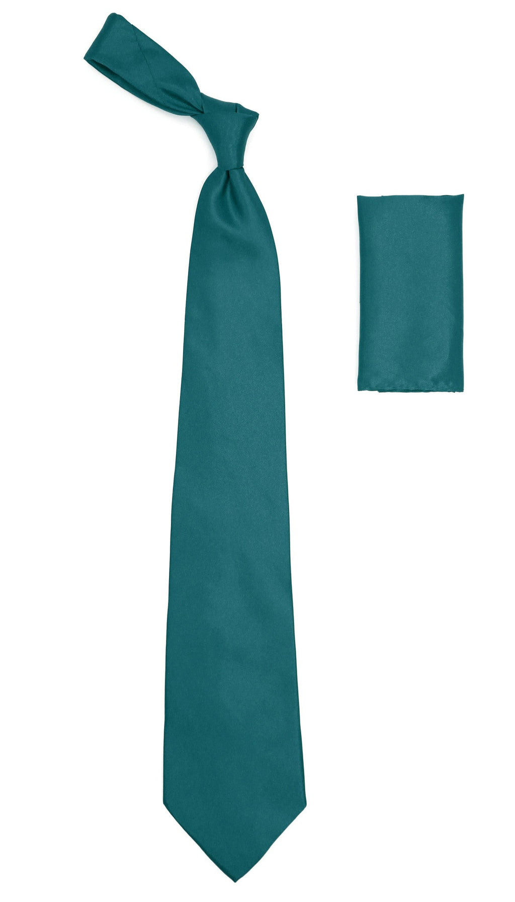 Teal Satin Regular Fit Dress Shirt, Tie & Hanky Set-1