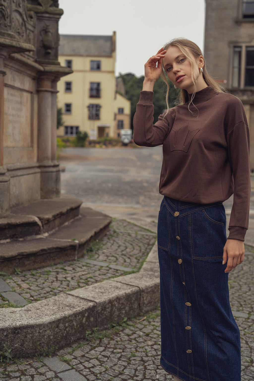 Embossed Crown Sweatshirt-Brown-3