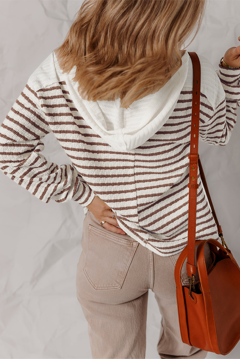 Ayla Stripe Textured Hooded Long Sleeve Top-1