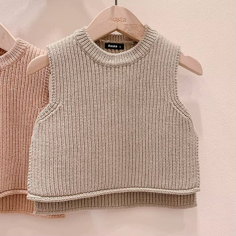 Baby Girls Sweaters Baby Girl Solid Sleeveless Pullover Vest Baby Boys Sweaters Knit Vest Kids Toddler Autumn Outerwear
