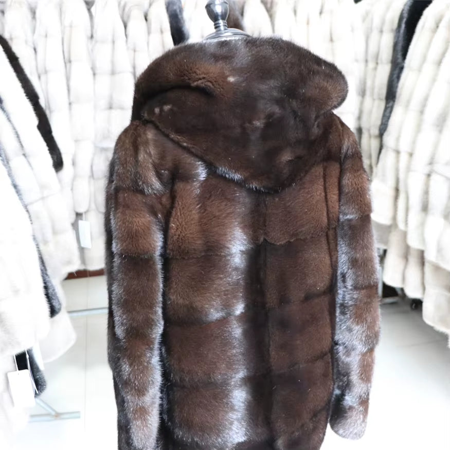 Real Mink Fur Coat Natural Women Winter Long Leather Jacket Luxury Female Clothes 2023 Mink Fur Coat Women Promotion