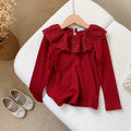 Baby Clothes Spring Girls Long Sleeve T-Shirts Lace Lotus Collar Princess Kids Ribbed Bottoming Shirt Toddler Cotton Tops