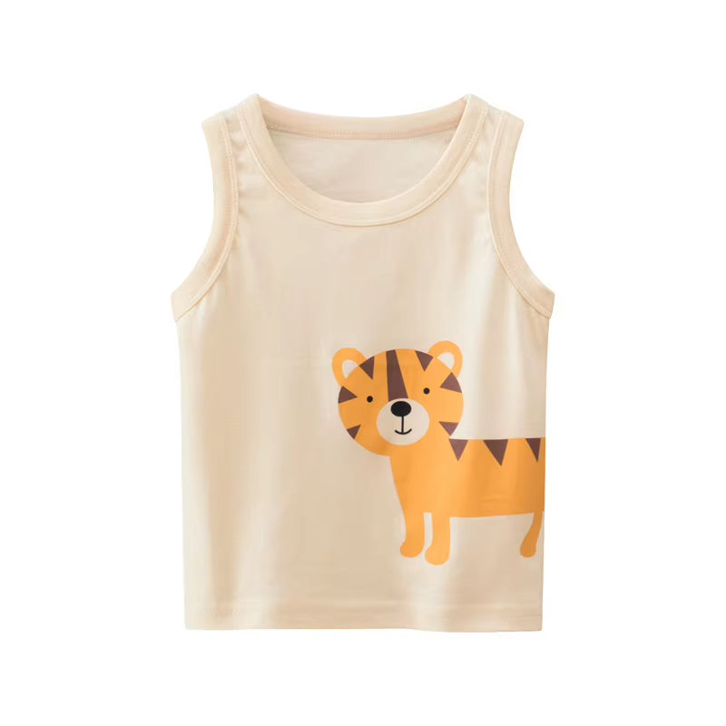 2026 Summer Children Vests Clothes 100% Cotton Animals Cartoon Baby Boys Girls Tank Tops Kids Cute Bottoming Undershirts