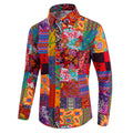 Men Shirts 70S Vintage Hippie Disco Party Dress Shirt Paisley Floral Funky Fancy Long Sleeve Casual Button down Tops