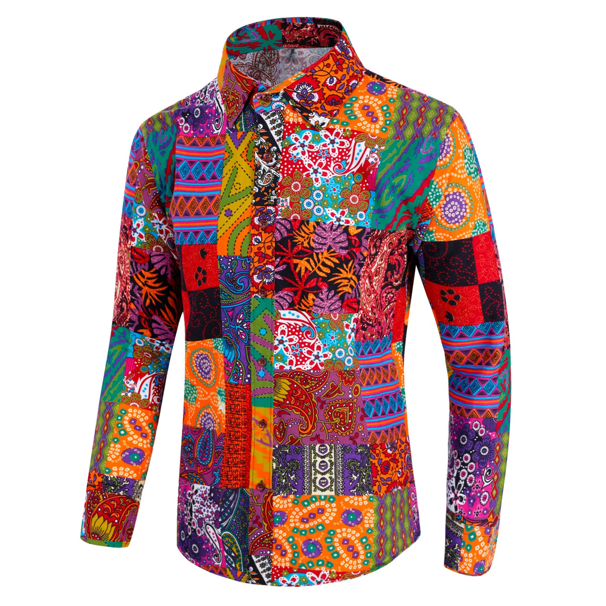 Men Shirts 70S Vintage Hippie Disco Party Dress Shirt Paisley Floral Funky Fancy Long Sleeve Casual Button down Tops