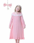 Girls Long Sleeve Nightgown Kids Pajamas White Pink Sleepwear 2024 Spring Fall 2-10-Years Children'S Long Nightdress