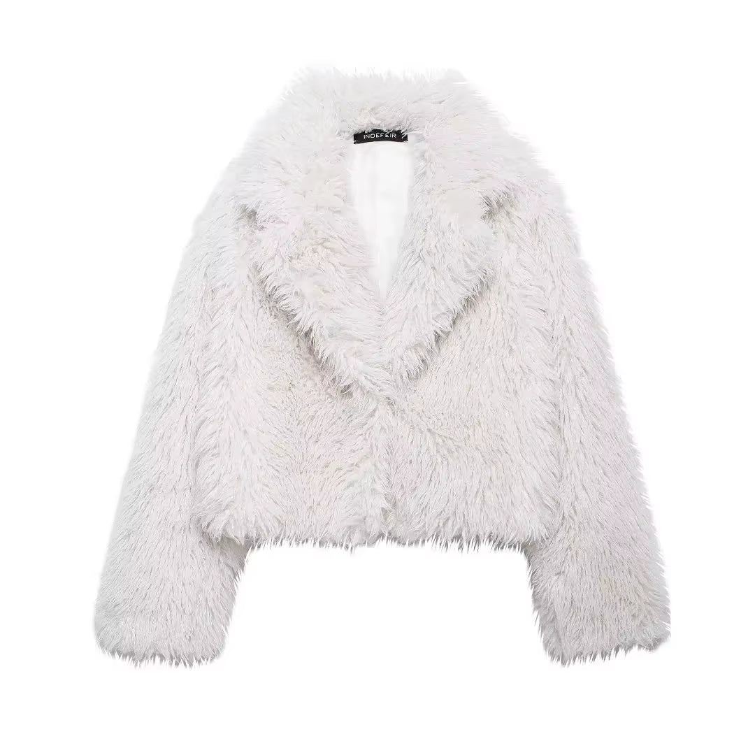 2026 Fall Winter Women Burgundy Casual Faux Fur Jackets Fashion Streetwear Turn down Collar Warm Oversized Thick Coats