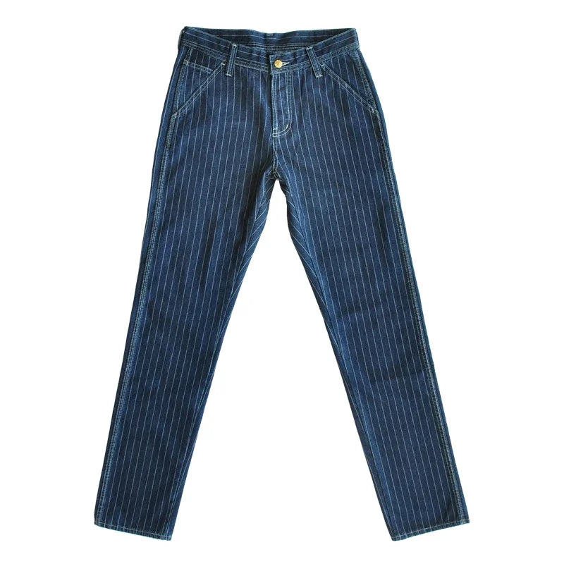 Striped Jeans Men Vintage Men Jeans Denim Overalls Men Jeans American Railroad Work Pants Overalls Jeans Slim Fit