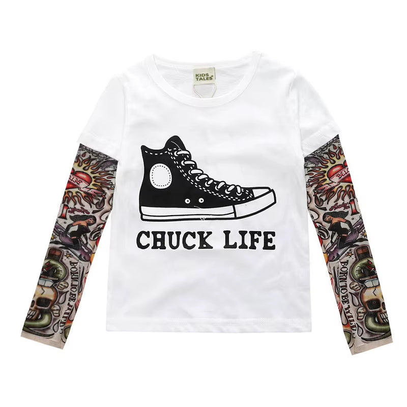 2026 Boy Clothes Cotton T-Shirt Long Sleeve Children Tee Shirts Novelty Tattoo Sleeve Baby Girl Tops Kids Clothes Children Cool
