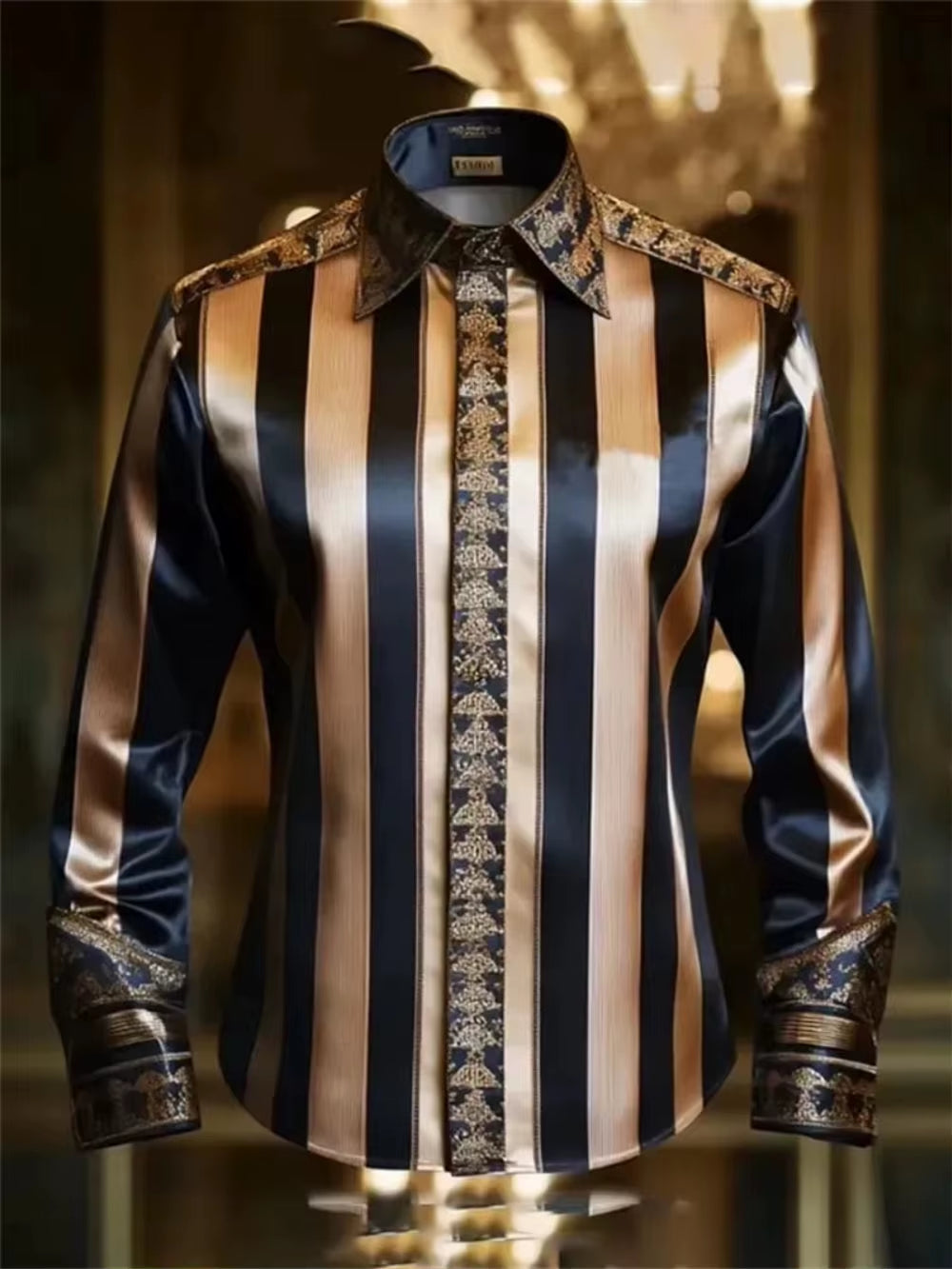 Men Luxury Western Lion Long Sleeve Button up Shirt Floral Gold 3D Print Hawaiian Shirt Men Women Fashion Design Blouse Slim New