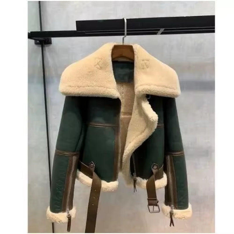 Street Fur Integration Motorcycle Clothes Women Overcoat Winter New Thicken Leather Jackets Female Elegant Loose Casual Jacket