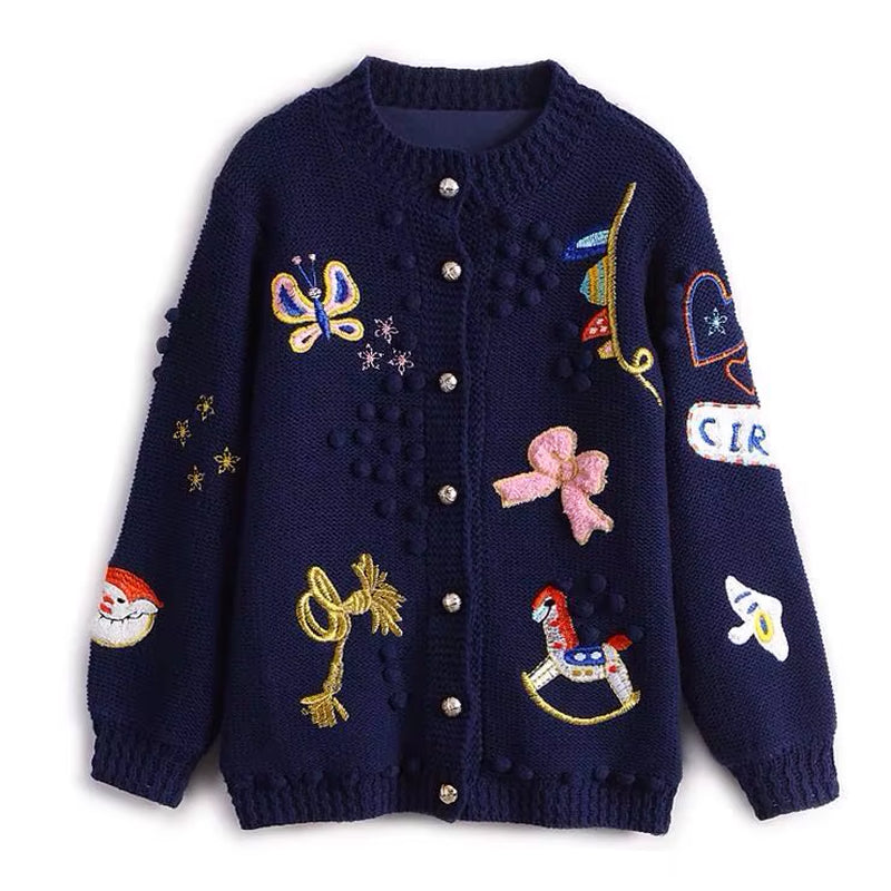 Autumn Winter Women Cardigans Sweaters Luxury Brand Design Knitted Christmas Sweater High Quality Cartoon Embroidery Cardigans