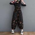 Loose Jeans Black Jumpsuit Women Casual Oversized Baggy Cargo Pants Big Pockets Print Floral Denim Overalls Straps Jean Rompers