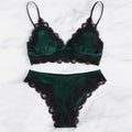 Solid Comfy Velvet Lingeries for Women Floral Lace Gathered Bras and Thong Set 2Pcs Seductive Lingerie Sexy Sleepwear Pajama Set