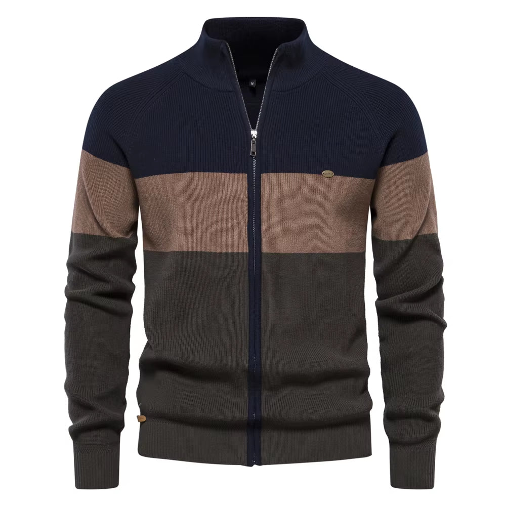 2023 New Autumn and Winter Patchwork Color Sweater for Men Zipper Cardigans for Men High Quality Youth Men Cotton Sweater