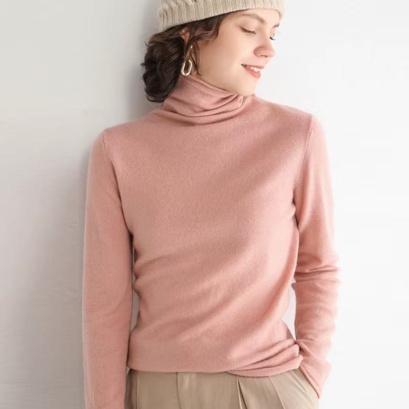 Woman Solid Wool Sweaters 100%Wool Turtleneck Plain Pullovers 2021 Fall Winter Bottoming Shirts Knitwear