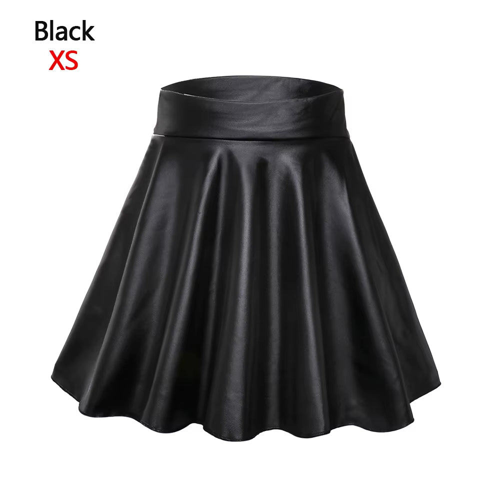 High Waist Elastic Mini Short Skirt Women Faux Leather Skirts