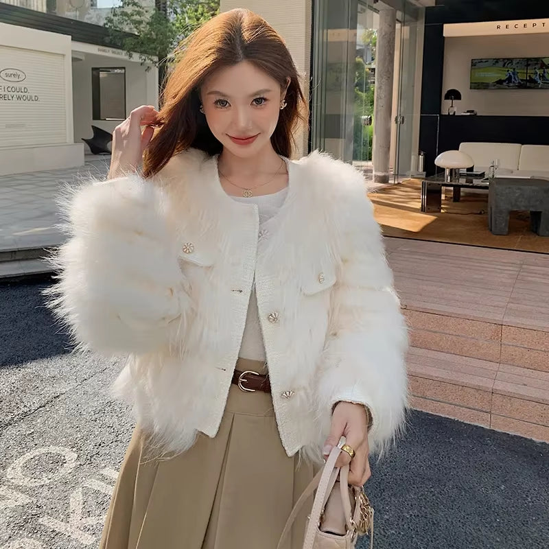 Real Raccoon Dog Fur Coat Women Luxury 2024 Short Fur Jacket Winter Clothes Woman Old Money Style New in Outerwears Шуба Женская