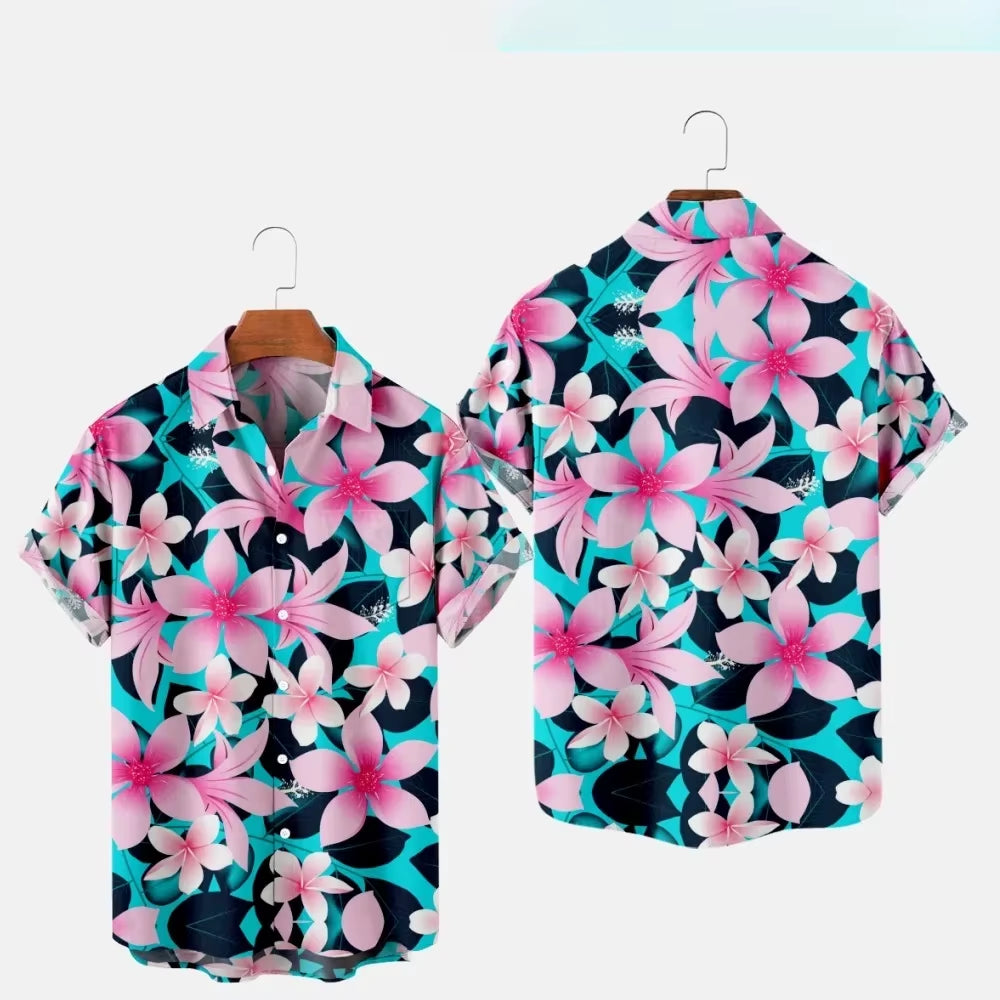 Men'S Fashion Summer T-Shirts Hawaiian 3D Print Cozy Casual One Button Shirts Short Sleeve Beach Oversized Shirts