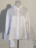 [] Women White Back Long Loose Big Size Irregular Shirt New Spring Autumn Lapel Long Sleeve Blouse Fashion 2026 Tide JU847