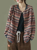 Amax Lulue 2025 Summer Womens Striped Jackets Japan Style Linen Printed Coats Ladies Vintage Loose Clothes Buttons Basic Jacket