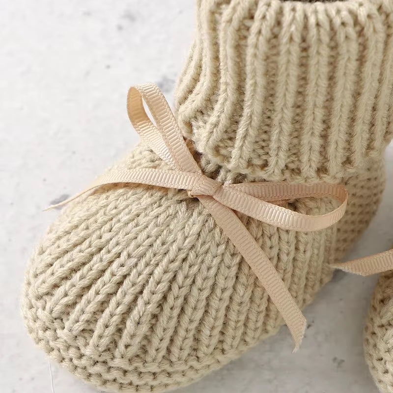 Baby Shoes Gloves Hat Sets Knitted 3PC Infant Kid Bed Boots Slip-On Mittens Bonnet Handmade 0-18M Newborn Girl Boy Clothes Warm