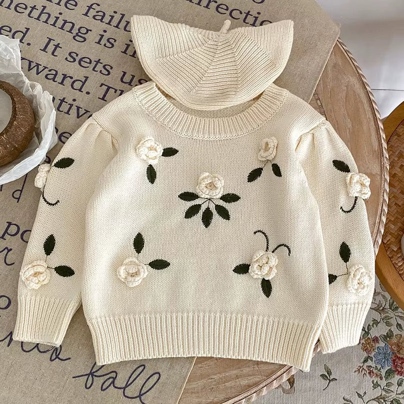 Autumn Sweaters Newborn Infant Knit Wear Embroidered Flowers Toddler Knitting Pullovers Tops Baby Girl Sweaters Kids Sweaters