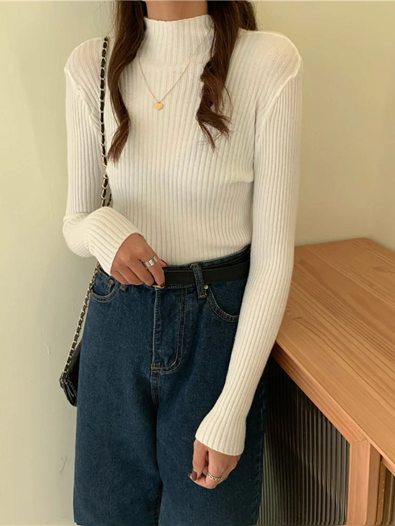 Autumn Winter Knitted Sweater Women 2026 Autumn Winter Korean Turtleneck Long Sleeve Pullover Female Jumper Green Knitwear