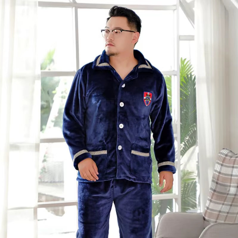 Winter Men Thick Flannel Pajamas Sets Fleece Warm Sleepwear plus Size 6XL 9XL 12Xl Home Coral Fleece Pijamas Suit Homewear