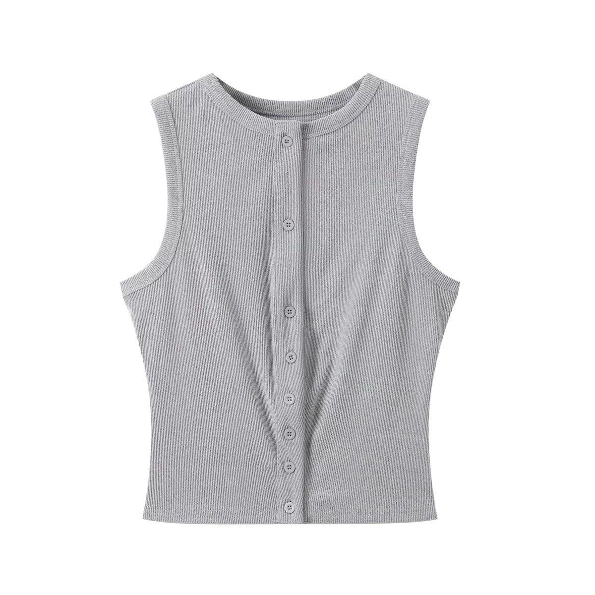Summer Women Tank Tops Button down Sleeveless Vest Solid Color Basic Crop Shirts Aesthetic Clothes for Streetwear