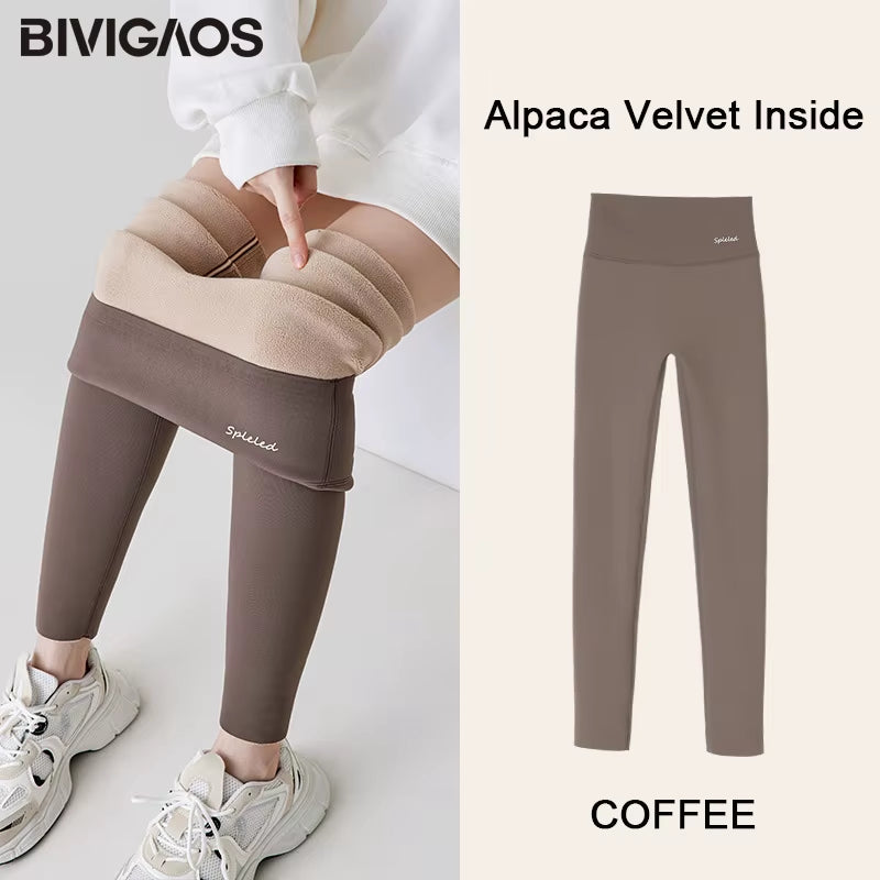 New Autumn Winter Alpaca Velvet Shark Leggings Women'S Fleece Thickened Warm Leggings Seamless Casual Leggings