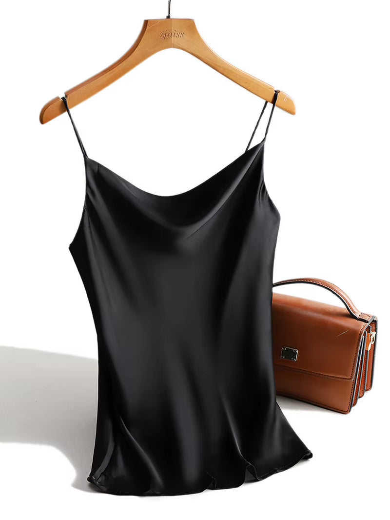 Satin Silk Tank Tops Female 2026 Summer Sexy Strap Basic Spaghetti Strap Tops Women Sleeveless Camisole Camis Vest Black White