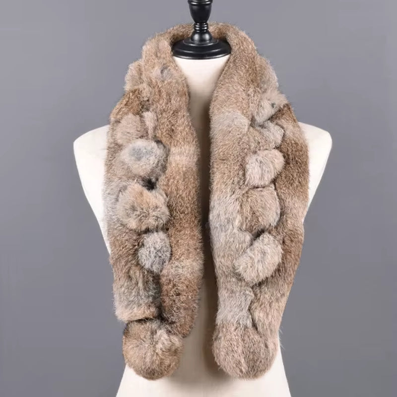 Women Winter Rabbit Fur Scarf 100% Natural Rabbit Fur Fashion Warm and Soft Neckerchief Wholesale Pompoml Fur Scarves Headbands