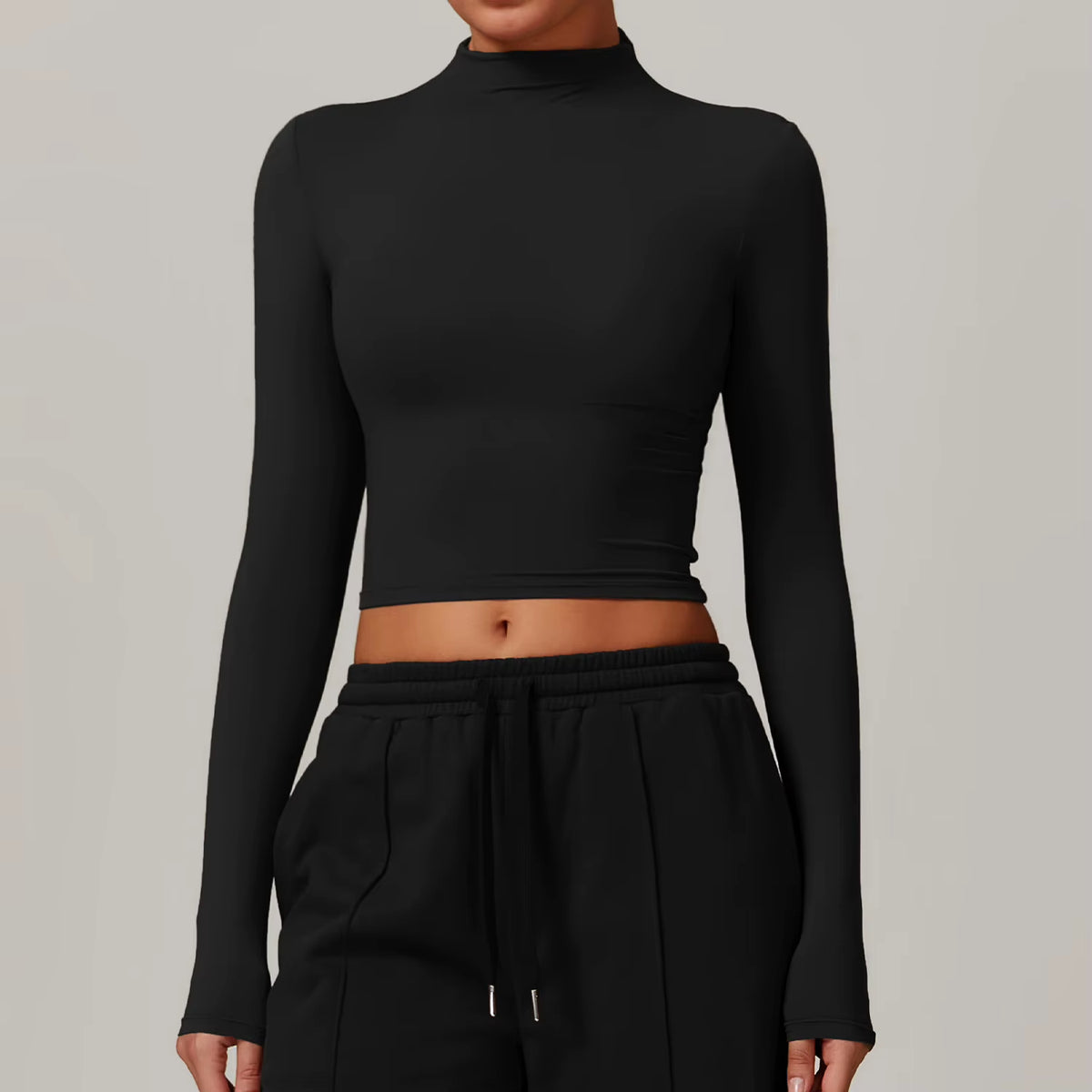 High Neck Yoga Shirts Women Long Sleeve Fitness Running Push up Gym Clothes Workout Dry Fit Breathable High Elastic Sports Top